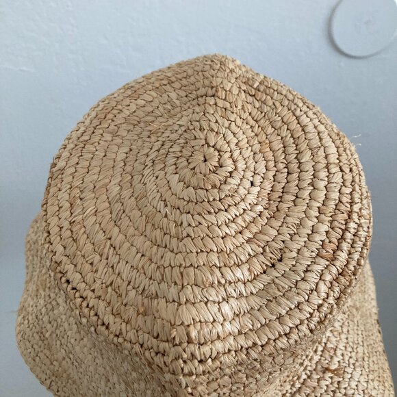 J Crew Raffia Bucket Hat Natural Straw Beach Vacation Island Cruise Women's S/M - Picture 3 of 6